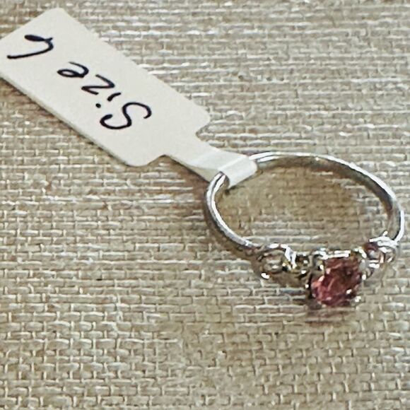 Silver Solitaire Ring with Pink Stone - Picture 1 of 4